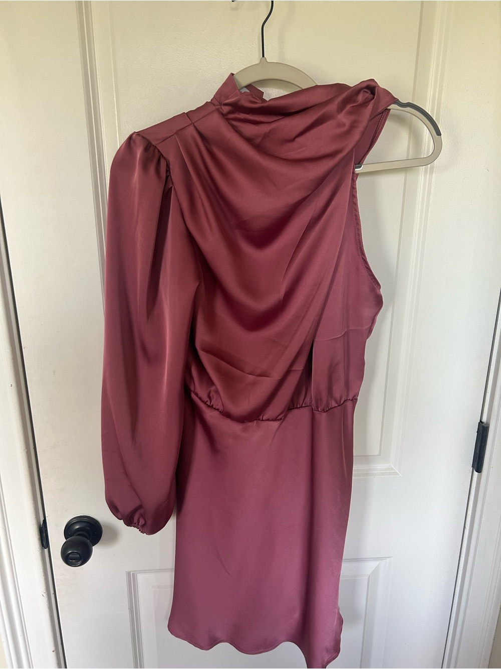 One-Shoulder Satin Dress in Dusty Rose